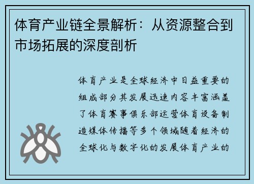 体育产业链全景解析：从资源整合到市场拓展的深度剖析