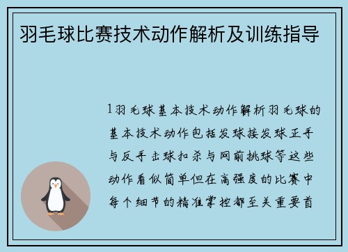 羽毛球比赛技术动作解析及训练指导